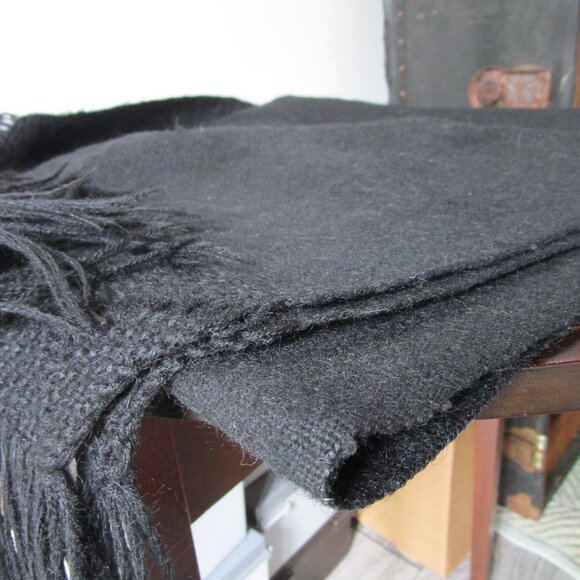 Black wool shawl blanket. 23x64inch warm sturdy scratchy wool. - Picture 5 of 15